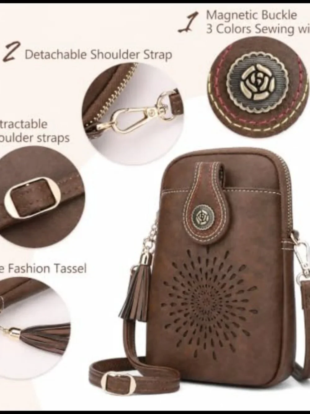 Vegan Leather Crossbody Phone Purse with Tassels